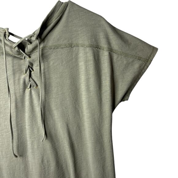 Chico's Pullover Lagenlook Lace Up Back Tee Mini Dress Olive Green Size 1 (M-8) - Picture 4 of 8